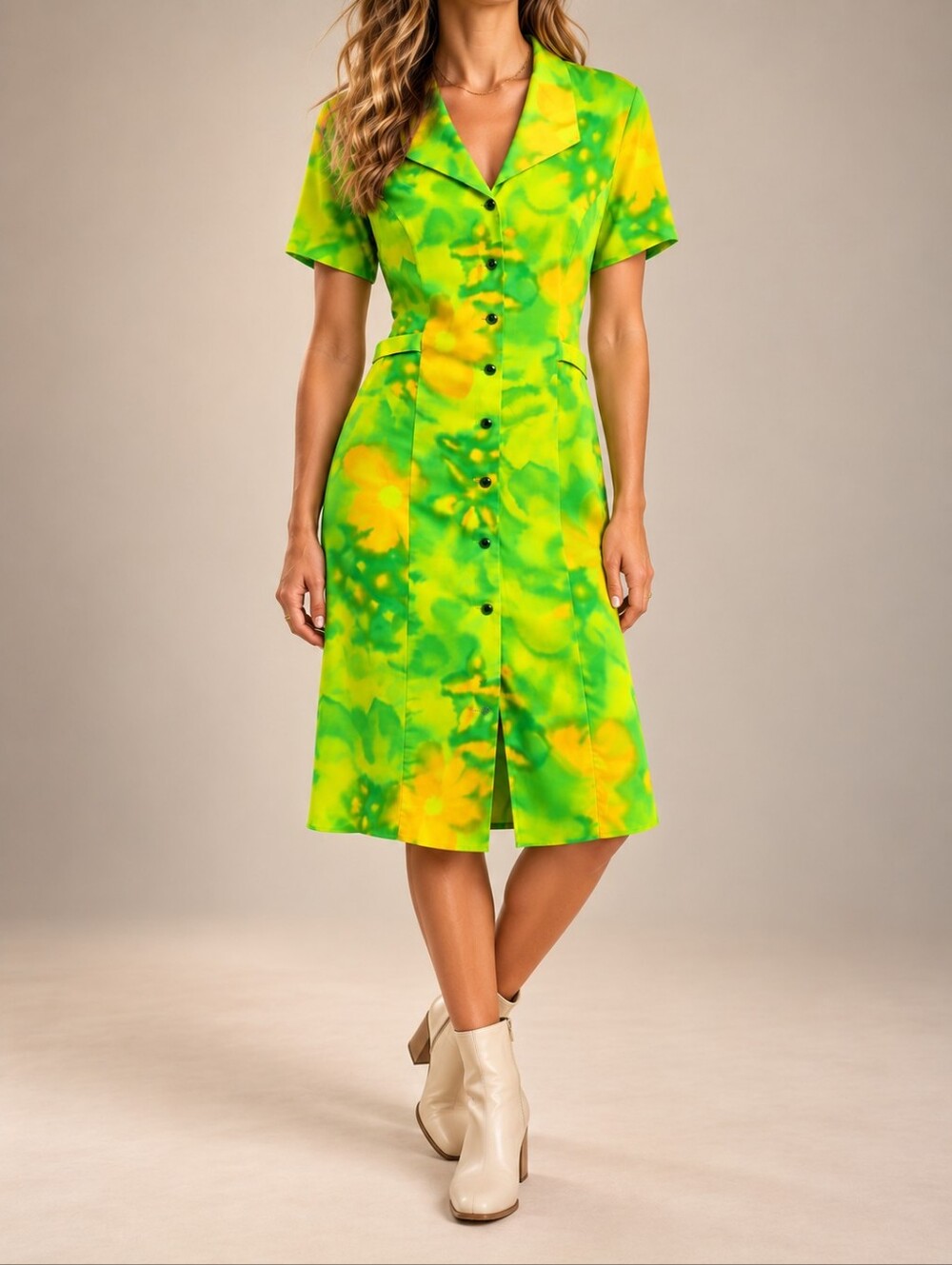 🇨🇦 Vintage 90s Mascara Neon Floral Open Back Rayon Midi Dress Made in Canada